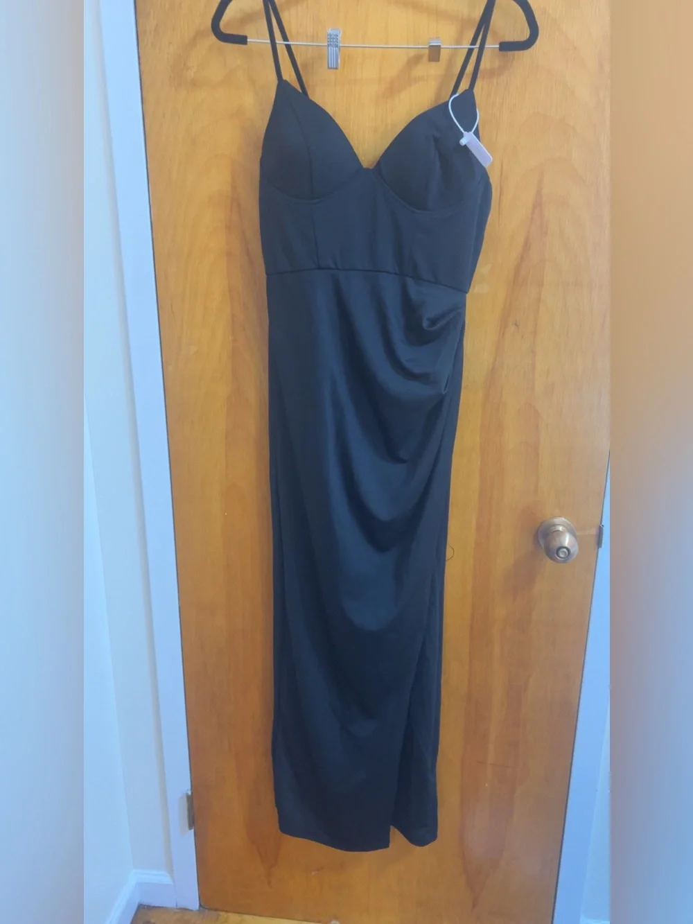 Belle S Black Wrap Hem Cami Formal Maxi Dress Size M BNWT